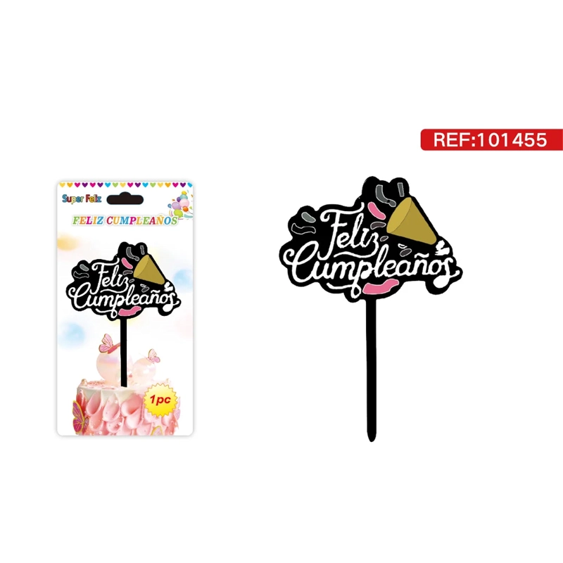 TOPPER PARA TORTA CON CONO DE FIESTA CON TEXTO FELIZ CUMPLEAÑOS 101455 - 1