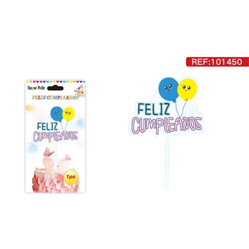 TOPPER PARA TORTA CON GLOBOS CON TEXTO FELIZ CUMPLEAÑOS 101450 - 1
