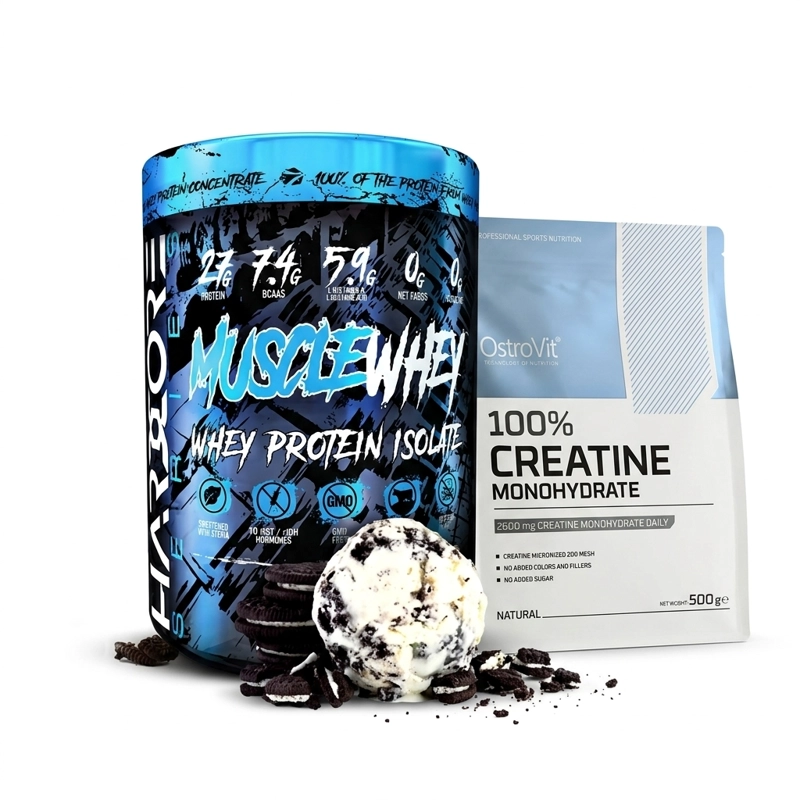 PACK MUSCLE WHEY HEXACORE COOKIS AND CREAM + CREATINA OSTROVIT 500 GRS SIN SABOR - 1