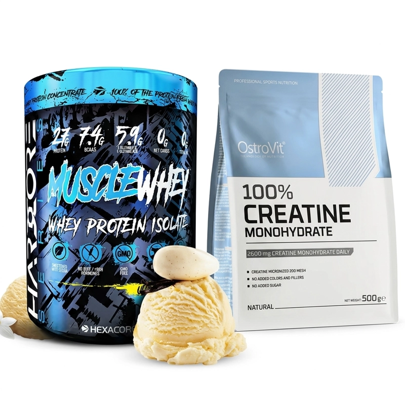PACK MUSCLE WHEY HEXA VAINILLA + CREATINA OSTROVIT 500 GRS SIN SABOR - 1