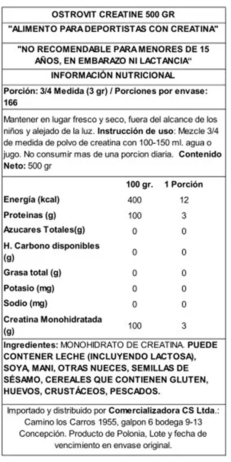 CREATINA MONOHIDRATADA 500GRS  - OSTROVIT - 2