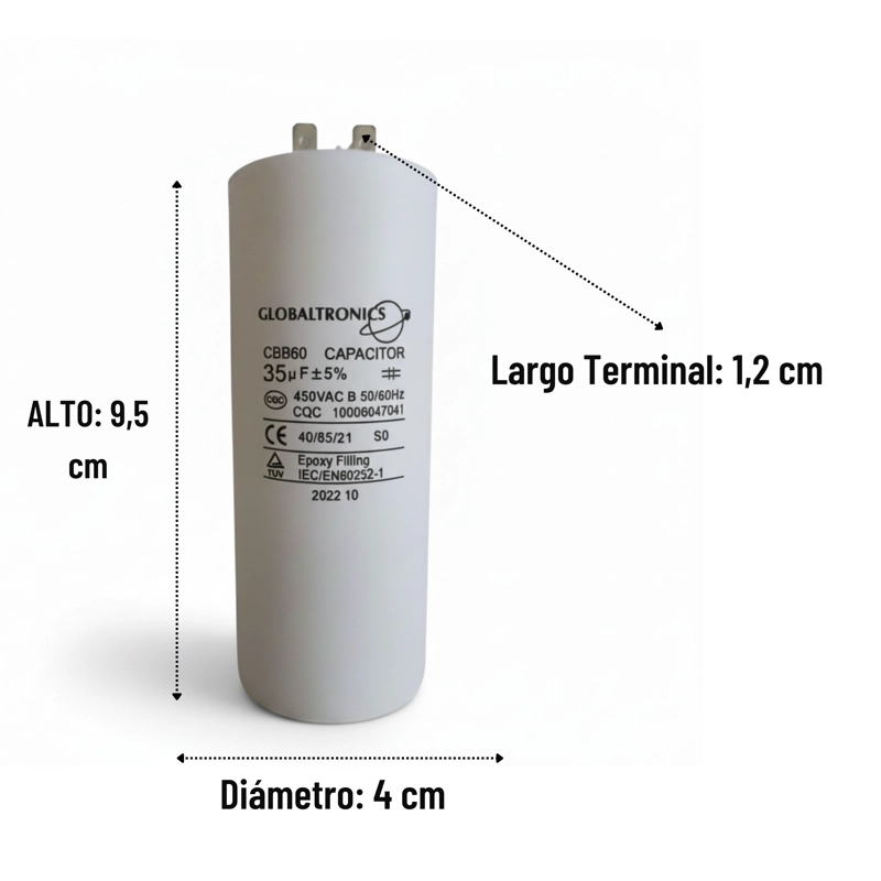 CONDENSADOR | CAPACITOR PERMANENTE C/TERMINAL 35UF | 450VAC | 50/60HZ - 2