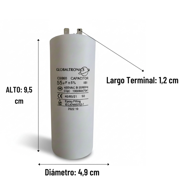 CONDENSADOR | CAPACITOR PERMANENTE C/TERMINAL 55UF | 450VAC | 50/60HZ - 2
