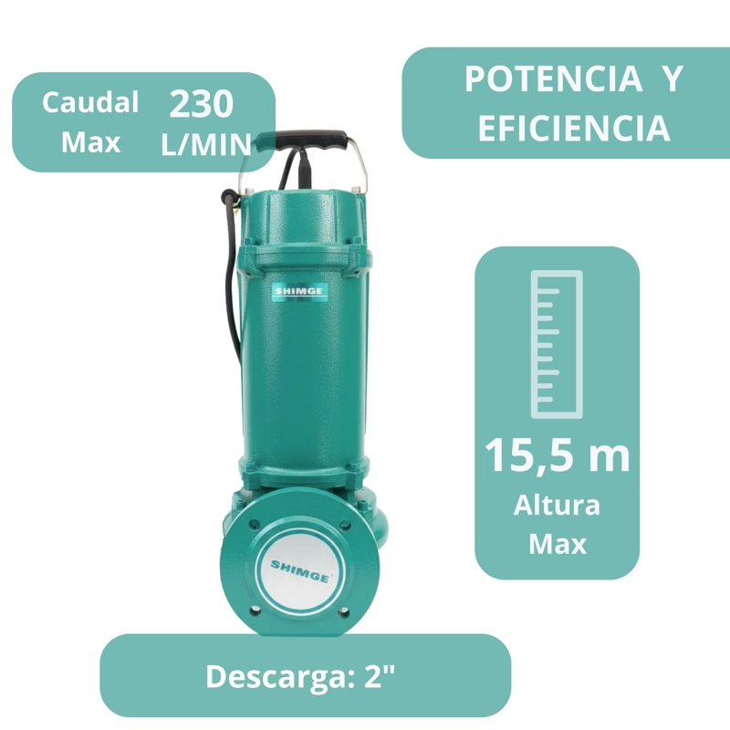 Bomba Sumergible Trituradora Drenaje 1 hp Shimge | Serie 50WQD - 4
