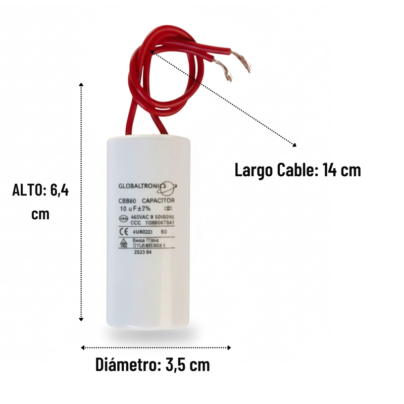 CONDENSADOR | CAPACITOR PERMANENTE CON CABLE | 10 UF | 450VAC | 50/60 HZ - 2