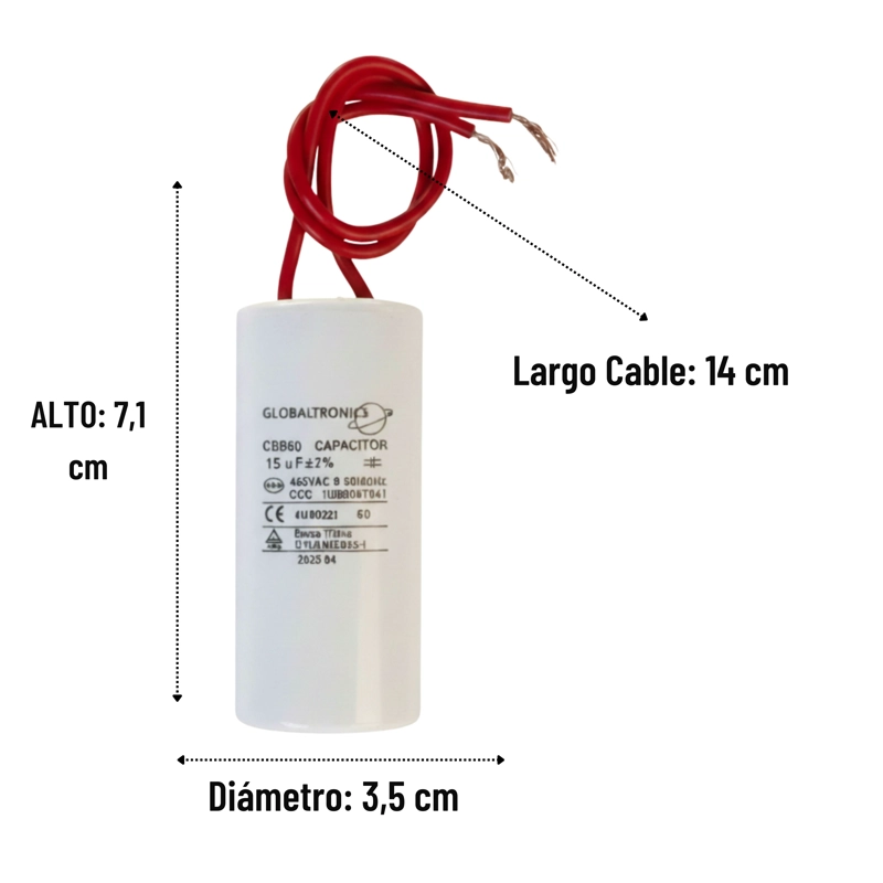 CONDENSADOR | CAPACITOR PERMANENTE CON CABLE | 15 UF | 450VAC | 50/60 HZ - 2