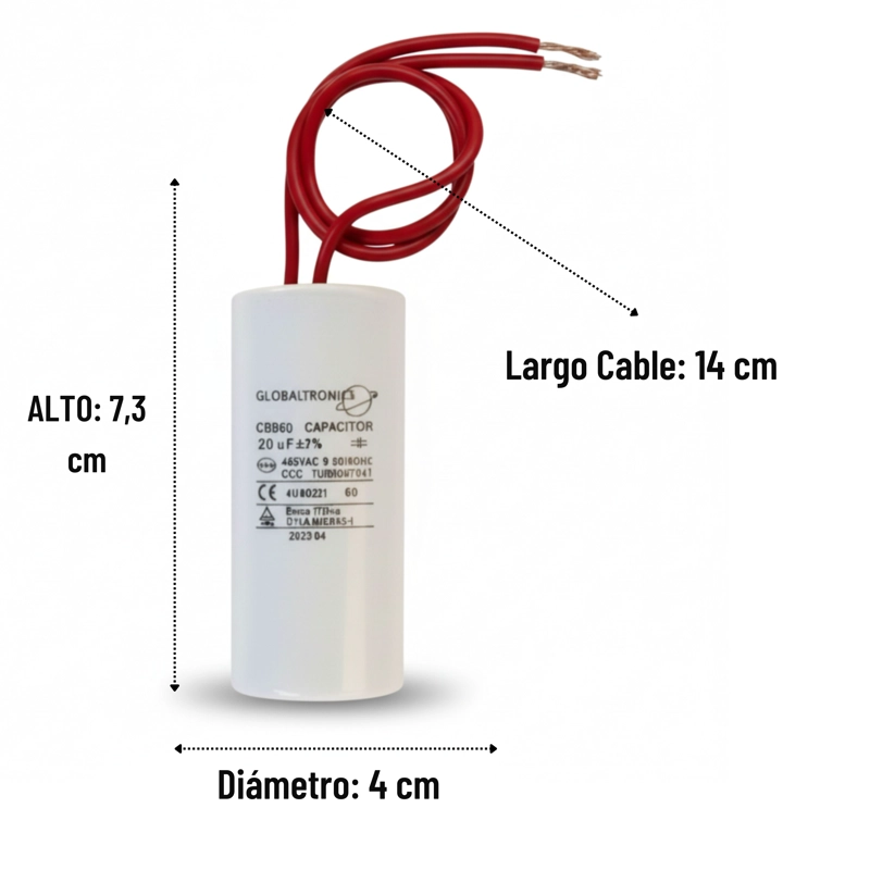 CONDENSADOR | CAPACITOR PERMANENTE CON CABLE | 20 UF | 450VAC | 50/60 HZ - 2