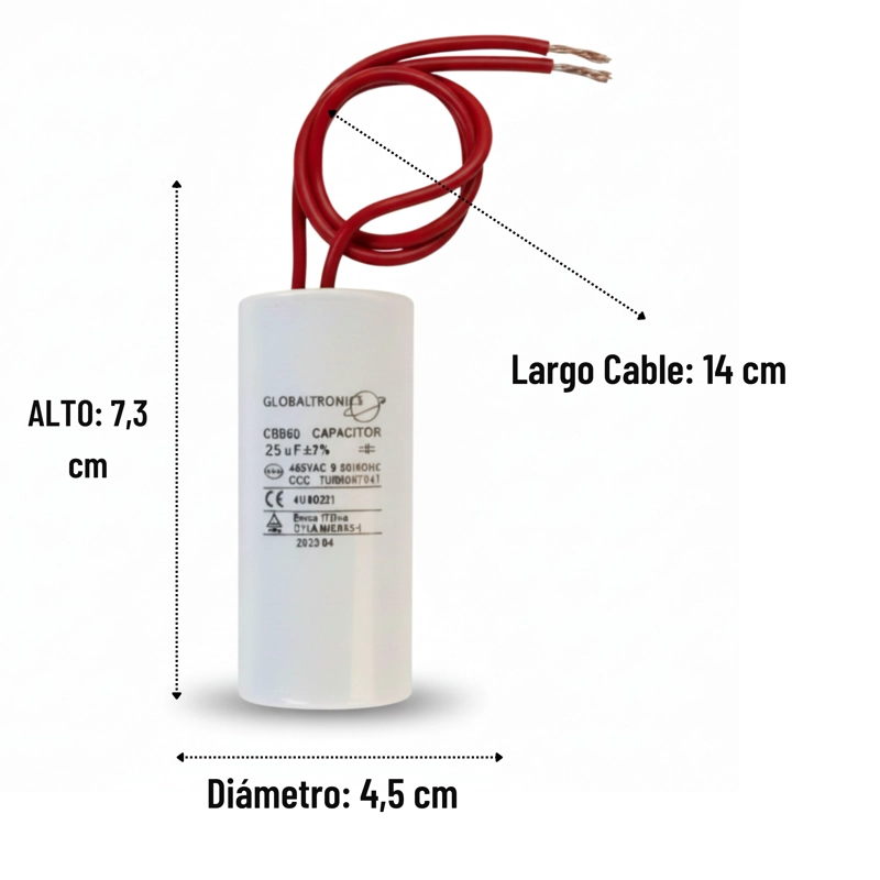 CONDENSADOR | CAPACITOR PERMANENTE CON CABLE | 25 UF | 450VAC | 50/60 HZ - 2