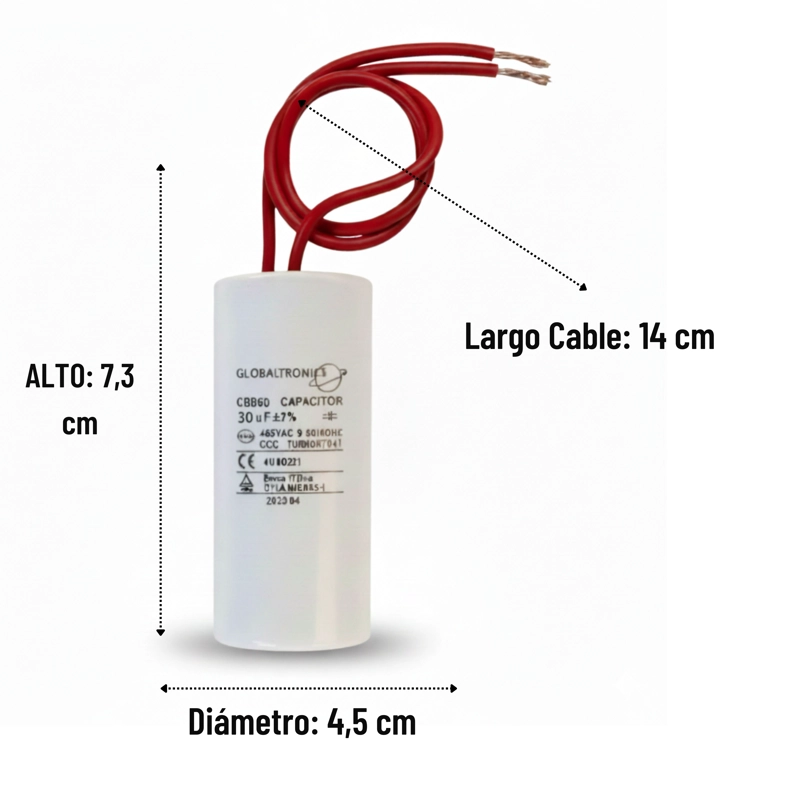 CONDENSADOR | CAPACITOR PERMANENTE CON CABLE | 30 UF | 450VAC | 50/60 HZ - 2