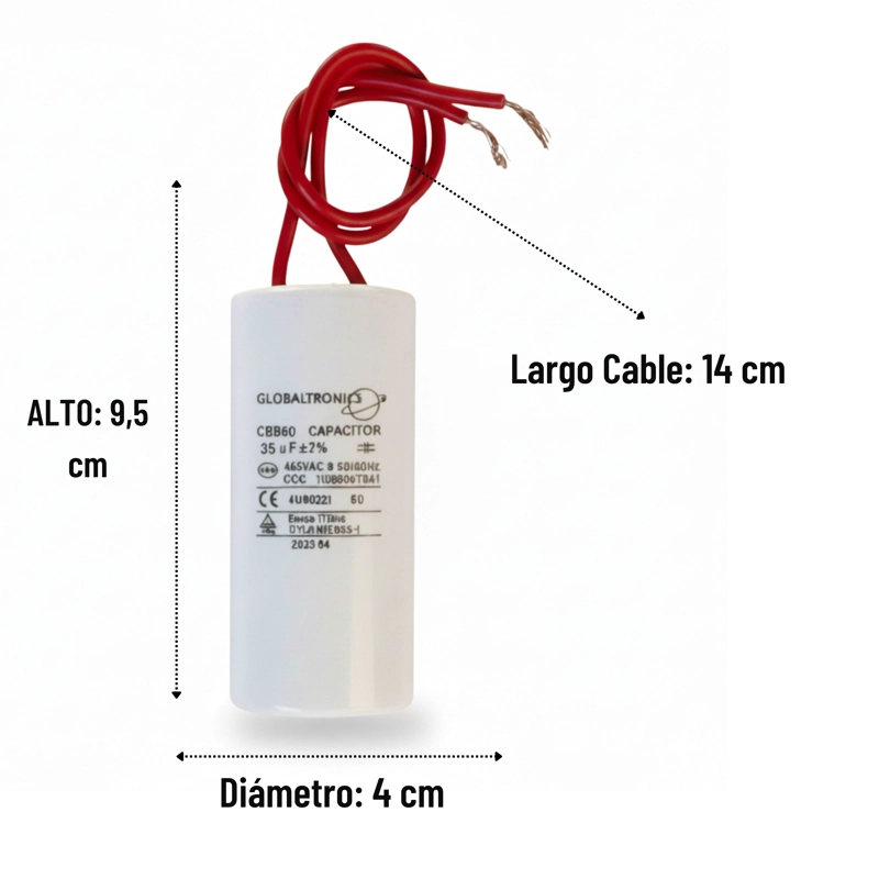 CONDENSADOR | CAPACITOR PERMANENTE CON CABLE | 35 UF | 450VAC | 50/60 HZ - 2