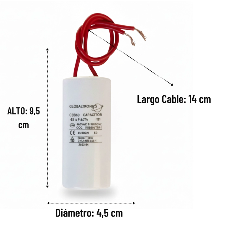 CONDENSADOR | CAPACITOR PERMANENTE CON CABLE | 45 UF | 450VAC | 50/60 HZ - 2