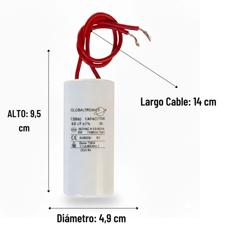 CONDENSADOR | CAPACITOR PERMANENTE CON CABLE | 60 UF | 450VAC | 50/60 HZ - 2