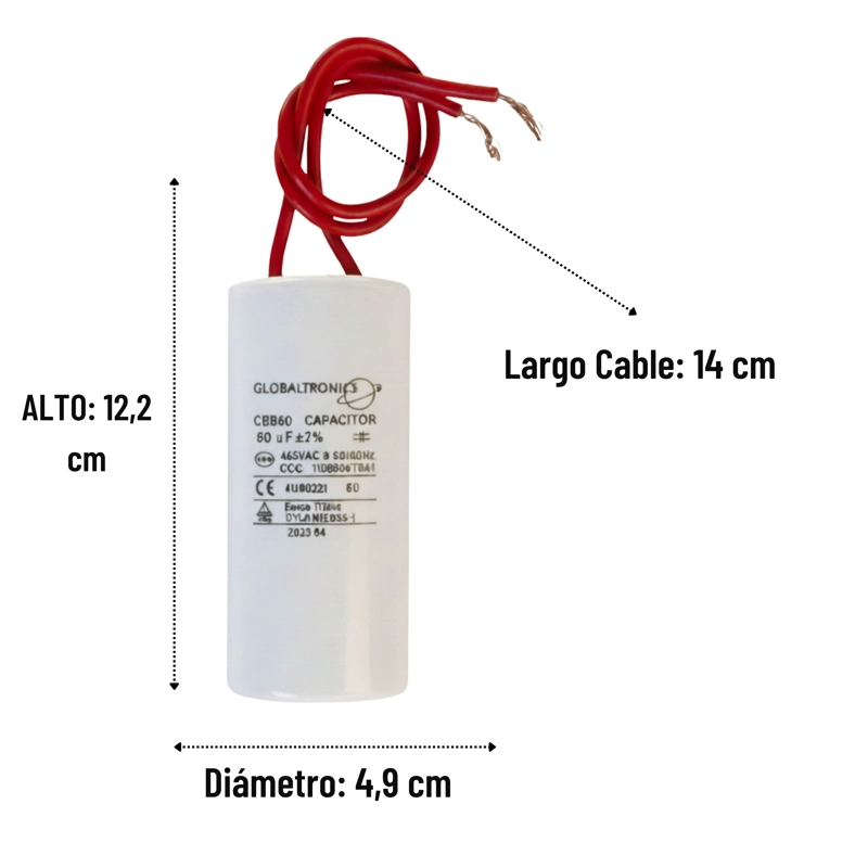 CONDENSADOR | CAPACITOR PERMANENTE CON CABLE | 80 UF | 450VAC | 50/60 HZ - 2
