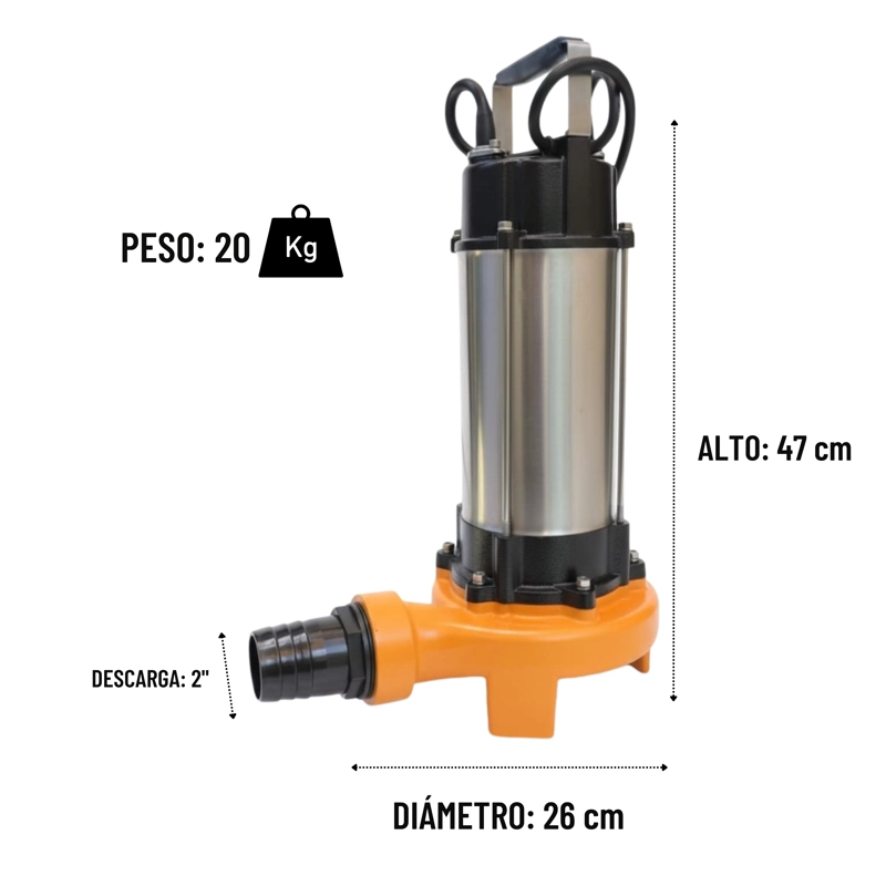 BOMBA SUMERGIBLE TRITURADORA 2 HP AGUAS SUCIAS BESTFLOW 220V - 3