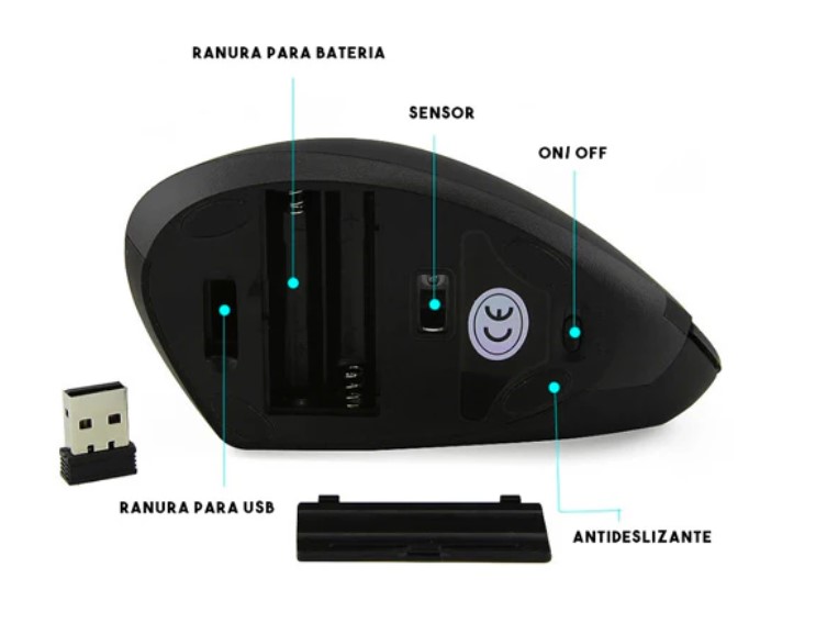 MOUSE VERTICAR ERGONOMICO INALAMBRICO NEGRO - 6