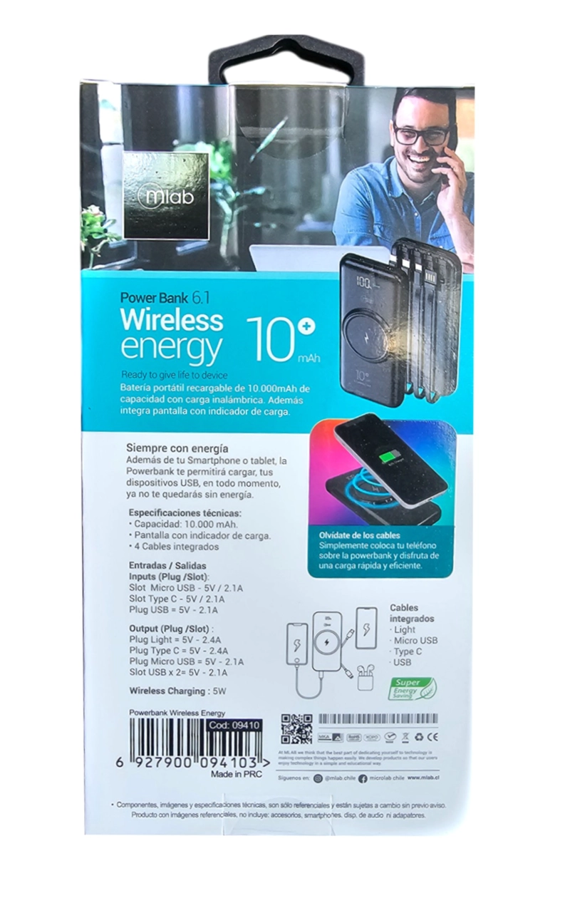 POWERBANK BATERIA PORTATIL WIRELESS ENERGY MLAB - 9410 - 5