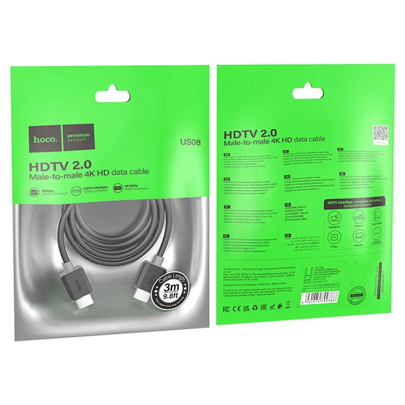 CABLE HDMI HOCO US08 HDTV 2.0 2M - 2