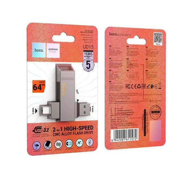 PENDRIVE USB 64GB 3.0 HOCO USB A C - 2