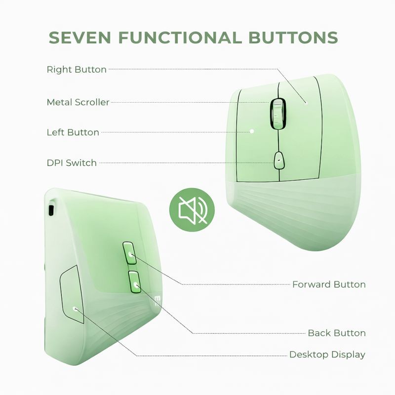 MOUSE ERGONOMICO RECARGABLE 2.4 VERDE - 5