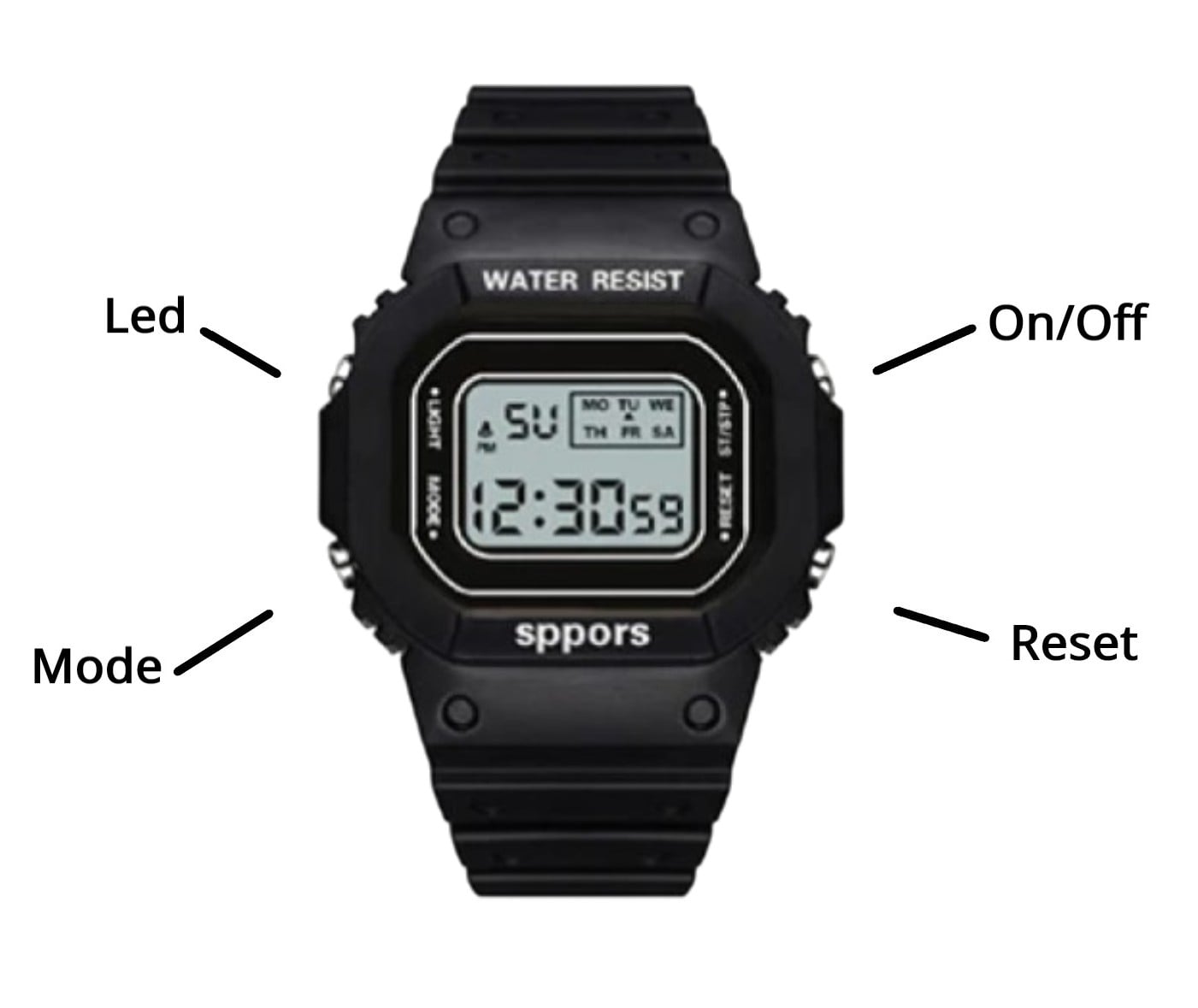 RELOJ PULSERA DIGITAL DEPORTIVO GENE RICO UNISEX - 3