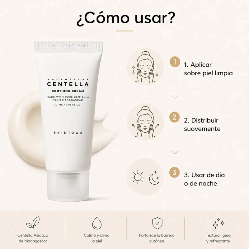 SKIN1004 MADAGASCAR CENTELLA SOOTHING CREAM 30 ML DIA Y NOCHE - 6