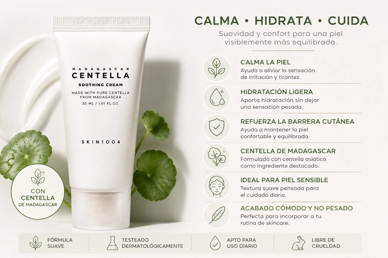 SKIN1004 MADAGASCAR CENTELLA SOOTHING CREAM 30 ML DIA Y NOCHE - 7