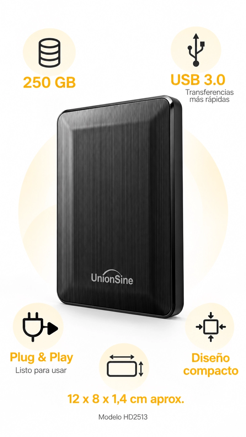 DISCO DURO EXTERNO UNIONSINE 250GB HDD USB 3.0 CABLE INCLUIDO - 5