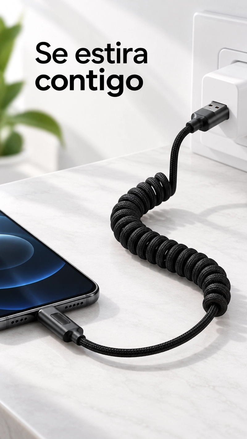 CABLE DE DATOS USB A C TIPO RESORTE - 3
