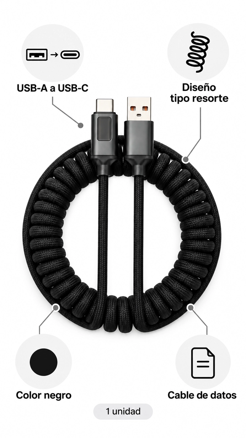 CABLE DE DATOS USB A C TIPO RESORTE - 4
