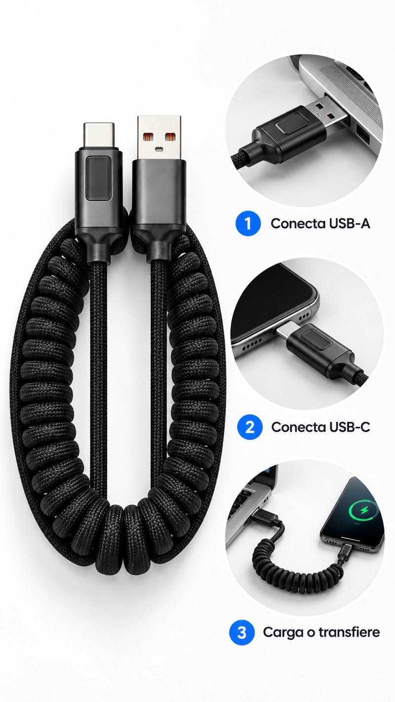 CABLE DE DATOS USB A C TIPO RESORTE - 5