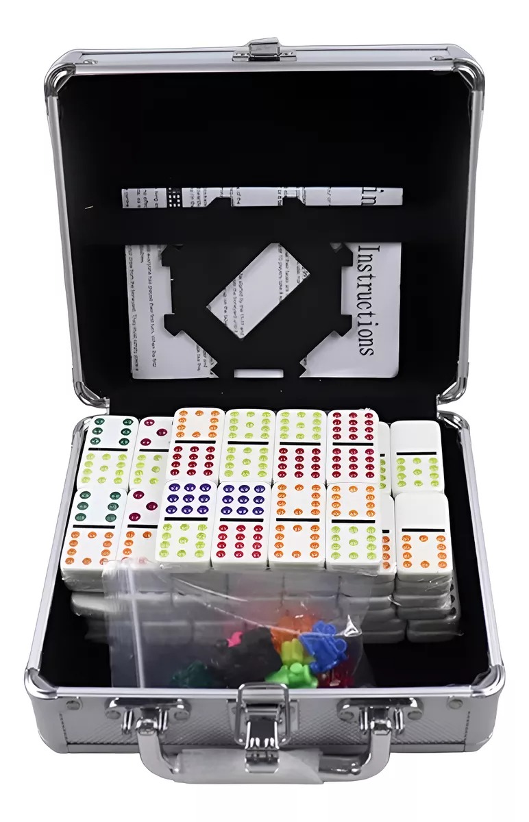 JUEGO DE DOMINÓ MEXICANO CON CAJA DE ALUMINIO TREN CARDINAL - 1
