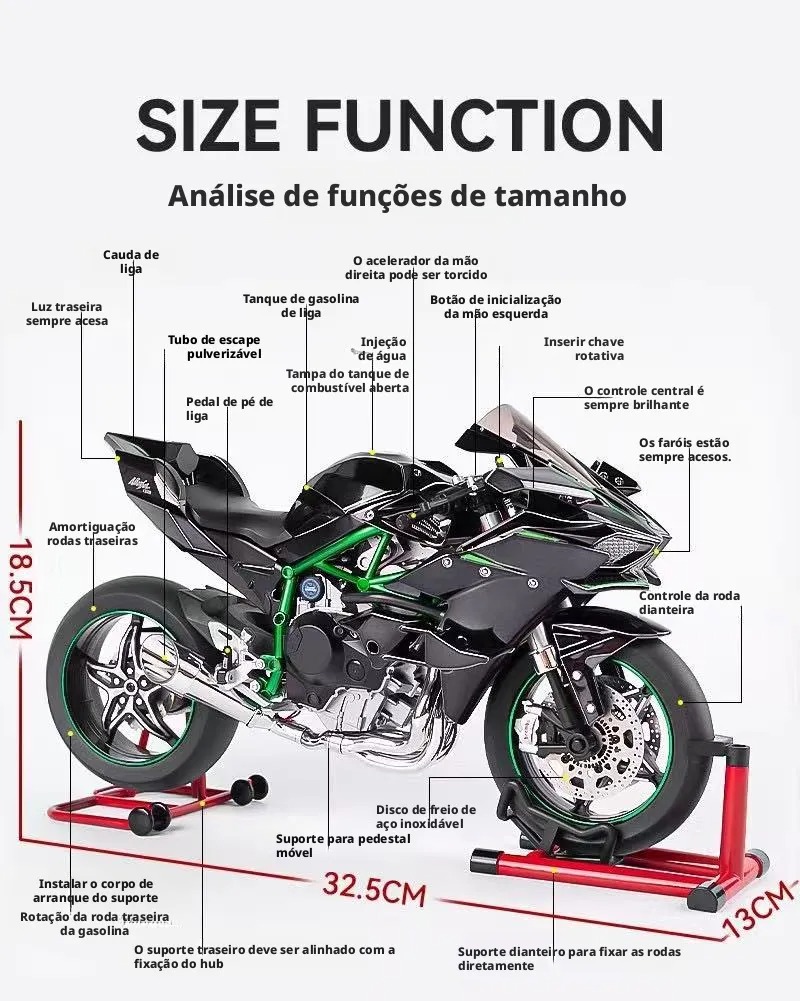 MOTOCICLETA FUNDIDA POR INYECCION 1:6 ESCALA PARA KAWASAKI H BLACKGIFTBOX - 3