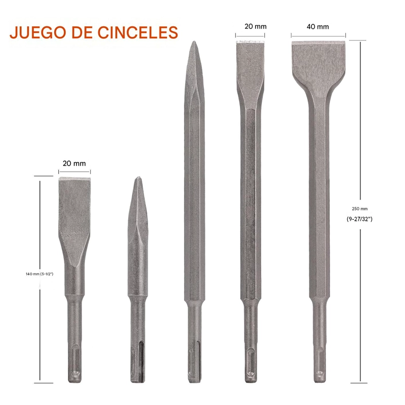 JUEGO 17 PIEZAS BROCAS Y CINCELES SDS PLUS PARA TALADROS - 6