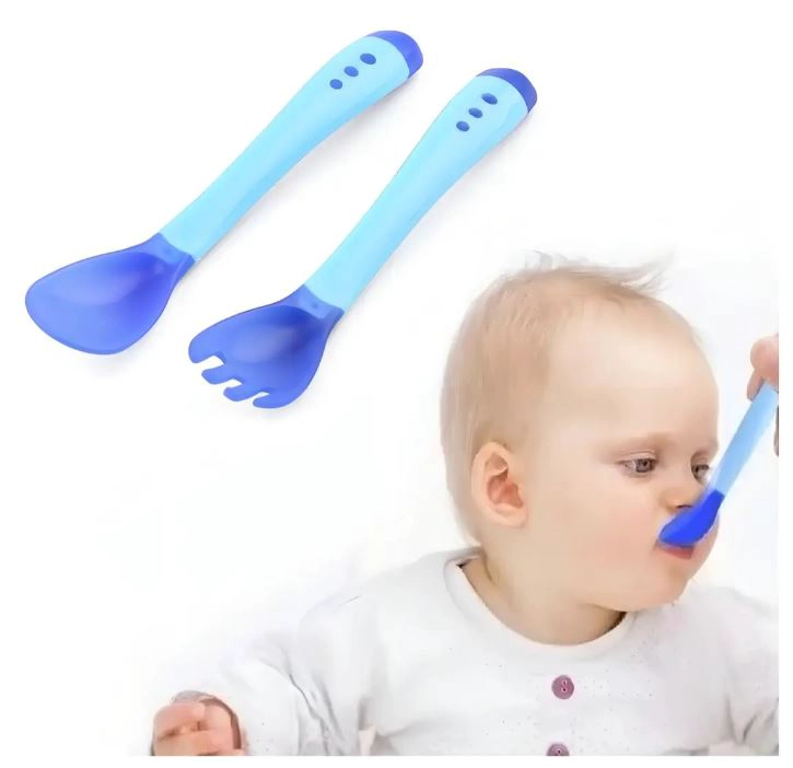 SET CUCHARA Y TENEDOR BEBE CON SENSOR TEMPERATURA NIÑO - 1