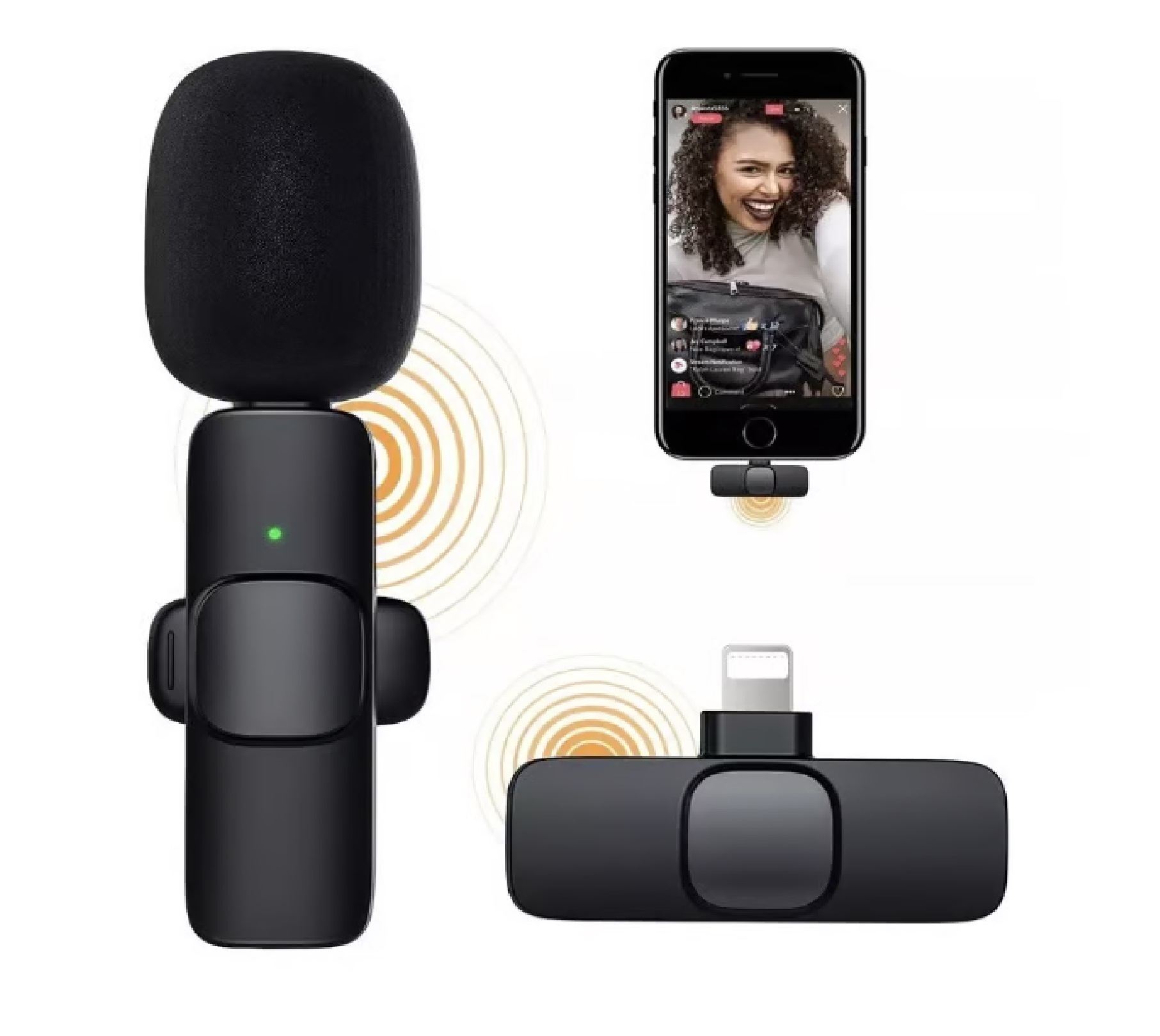 MICRÓFONO LAVALIER SOLAPA INALÁMBRICO COMPATIBLE IPHONE LIGHTNING CELULAR K9 NEGRO - 1