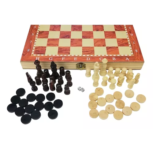TABLERO DE AJEDREZ, DAMAS Y BACKGAMMON 3 EN 1 DE MADERA 29 CM - 1