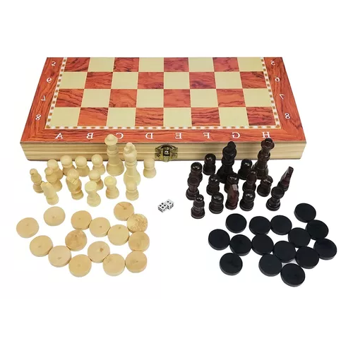 TABLERO DE AJEDREZ, DAMAS Y BACKGAMMON 3 EN 1 DE MADERA 29 CM - 2