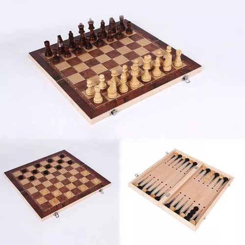 TABLERO DE AJEDREZ, DAMAS Y BACKGAMMON 3 EN 1 DE MADERA 29 CM - 4