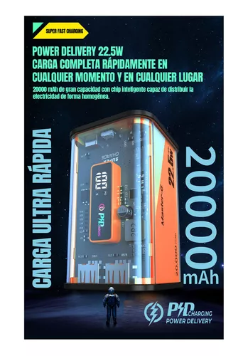 BATERÍA EXTERNA POWER BANK 20,000 MAH, CARGA RÁPIDA, COLOR NARANJO - 7