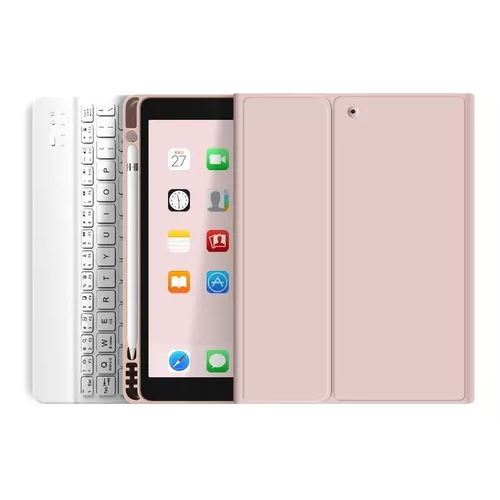 CARCASA CON TECLADO PARA IPAD AIR (10.9') 4/5 GEN, RANURA PARA LÁPIZ, COLOR ROSADO - 1
