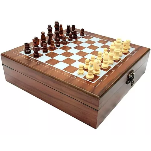 SET DE LUJO TABLERO DE AJEDREZ DE MADERA + DOMINÓ + CARTAS PÓKER NEGRO - 2