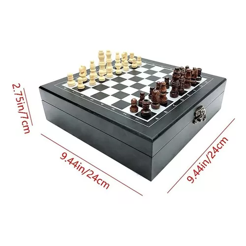 SET DE LUJO TABLERO DE AJEDREZ DE MADERA + DOMINÓ + CARTAS PÓKER NEGRO - 7