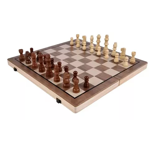 TABLERO DE AJEDREZ MAGNÉTICO DE MADERA 40X40 CM 2 EN 1 - 1