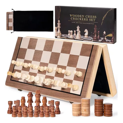 TABLERO DE AJEDREZ MAGNÉTICO DE MADERA 40X40 CM 2 EN 1 - 3