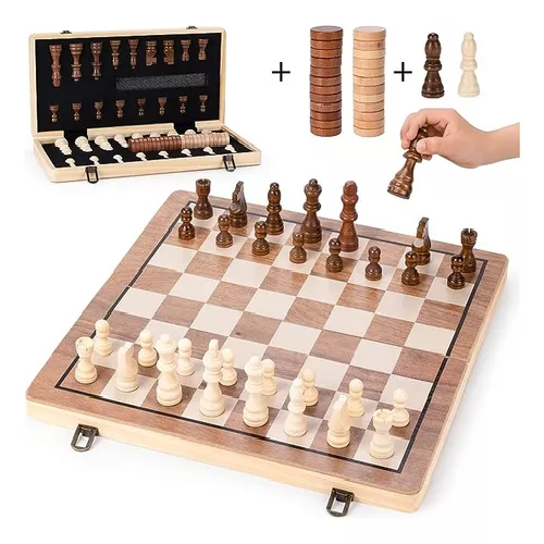 TABLERO DE AJEDREZ MAGNÉTICO DE MADERA 40X40 CM 2 EN 1 - 6