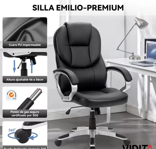 SILLA DE ESCRITORIO EJECUTIVA PREMIUM CUERO COLOR NEGRO - 3