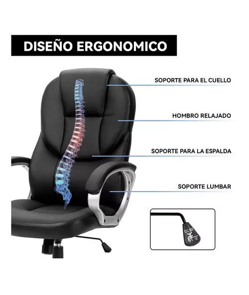SILLA DE ESCRITORIO EJECUTIVA PREMIUM CUERO COLOR NEGRO - 4
