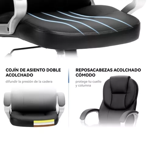 SILLA DE ESCRITORIO EJECUTIVA PREMIUM CUERO COLOR NEGRO - 5