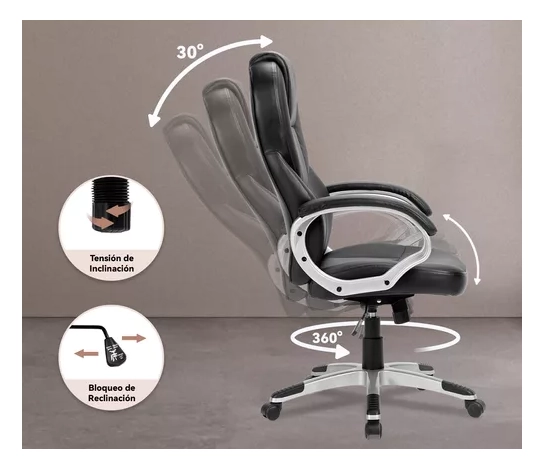 SILLA DE ESCRITORIO EJECUTIVA PREMIUM CUERO COLOR NEGRO - 6