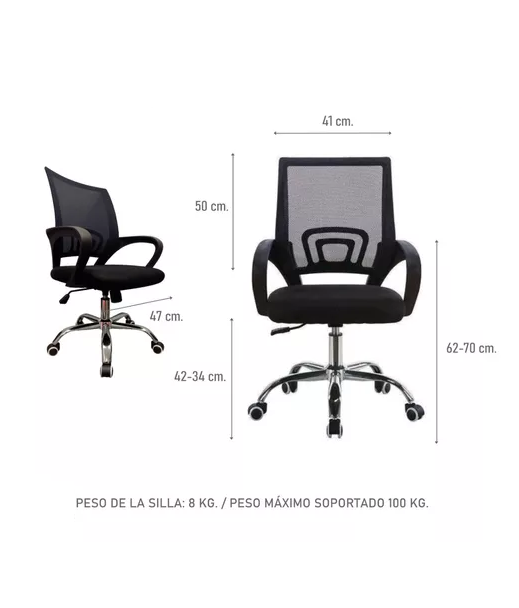 SILLA DE ESCRITORIO ERGONÓMICA LUMAX EZRI CON TAPIZADO DE MESH EN COLOR EN COLOR NEGRO - 3